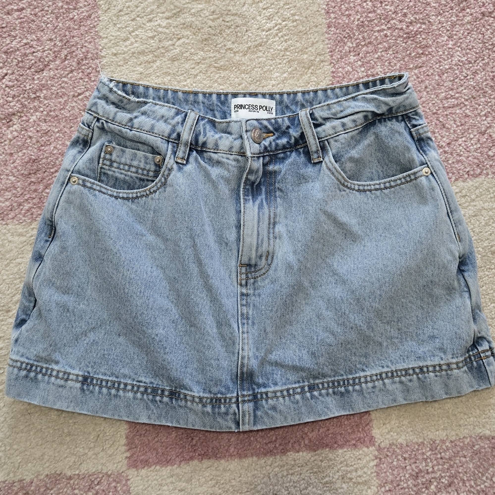 Princess Polly Light Blue Denim A-Line Skirt